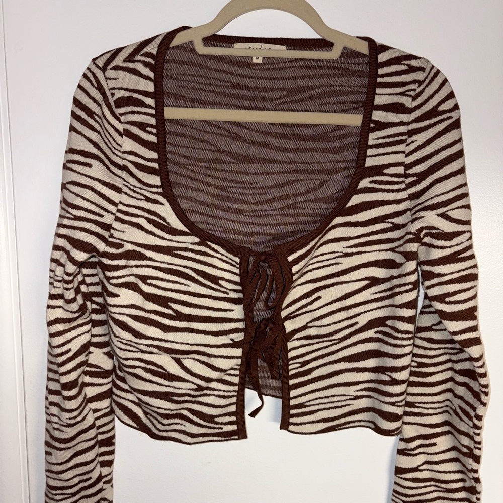 Brown and Cream Zebra Print Cardigan
